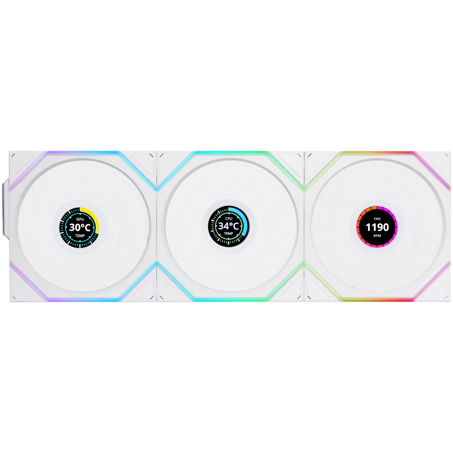 UNI-Fan-TL120-LCD-Reverse-Blade-Wireless-3-in-1-White-2-1500x1500 فن کیس Lian Li UNI Fan TL120 LCD Reverse Blade Wireless - 3 in 1 - White - تصویر 1